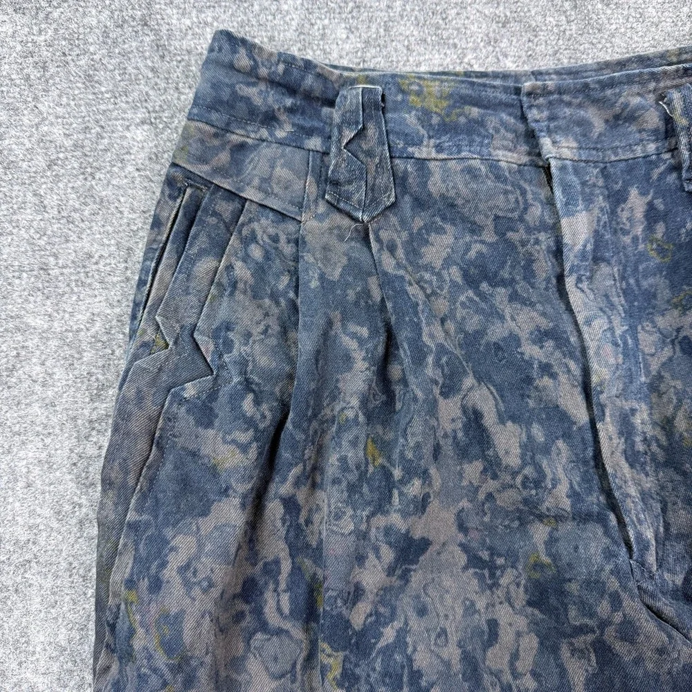 Vintage Mens House Pleated Pants Mens Blue Gray Marbled Print Talon Zip Tapered